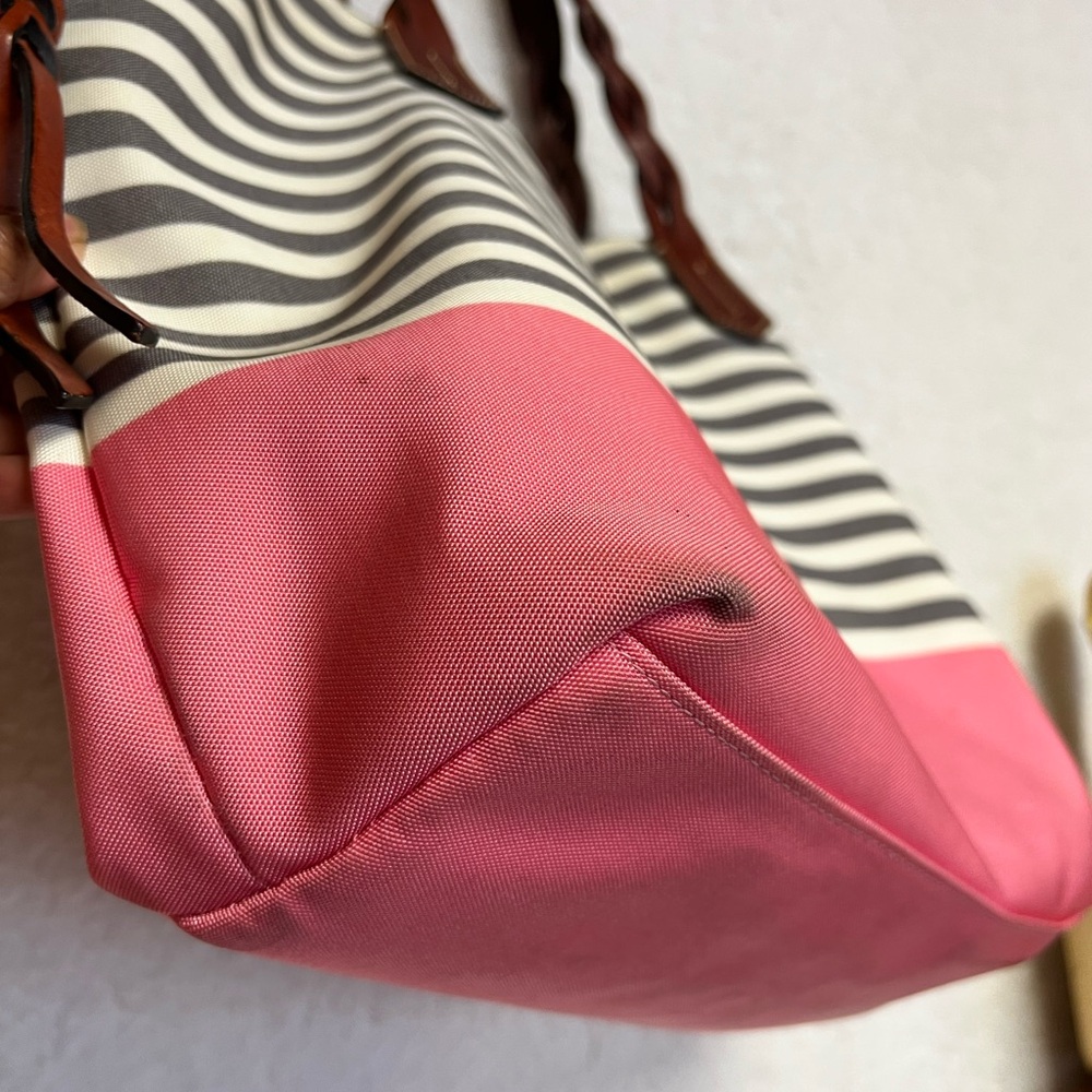 Dooney & Bourke Pink and Brown Canvas Tote with Leather Straps - Picture 4 of 14
